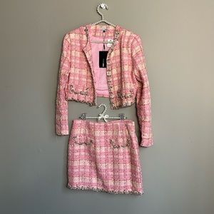 Fashion Nova Pink Tweed Skirt Suit